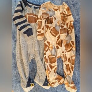 Kids Headquarters Football Print One Piece Footies - Gray and Brown